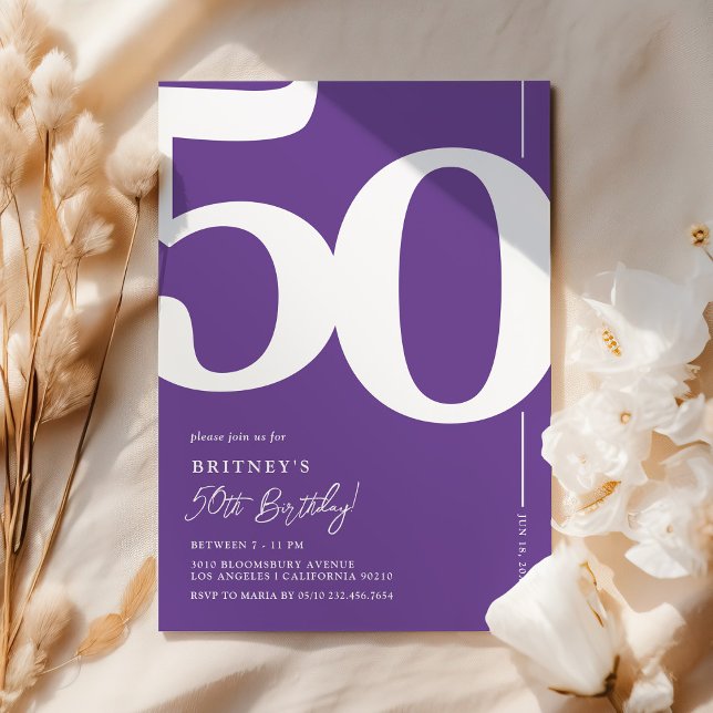 Purple Fifty 50th Birthday Party Invitation (Creator Uploaded)