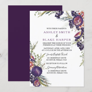 Purple Fig Watercolor Floral Wedding Invite