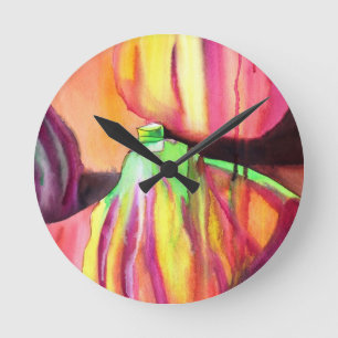 Purple Figs original art watercolor drip painting Round Clock