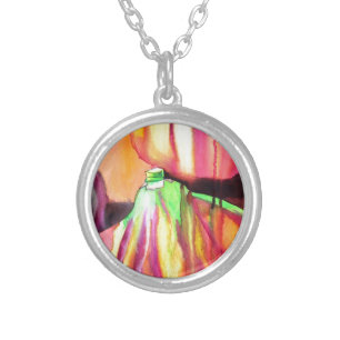 Purple Figs original art watercolor drip painting Silver Plated Necklace