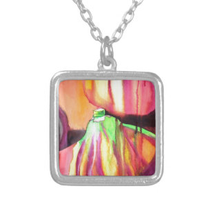 Purple Figs original art watercolor drip painting Silver Plated Necklace