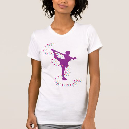 Purple Figure Skater with Stars T_Shirt