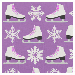 Purple Figure Skates and Snowflakes Christmas Fabric