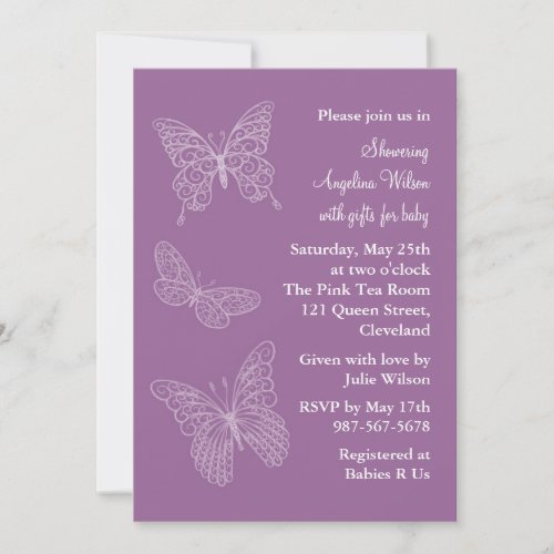 Purple Filigree Butterflies Custom Invites