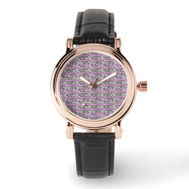 Purple Filigree Cross Pattern Design Watch (Front)