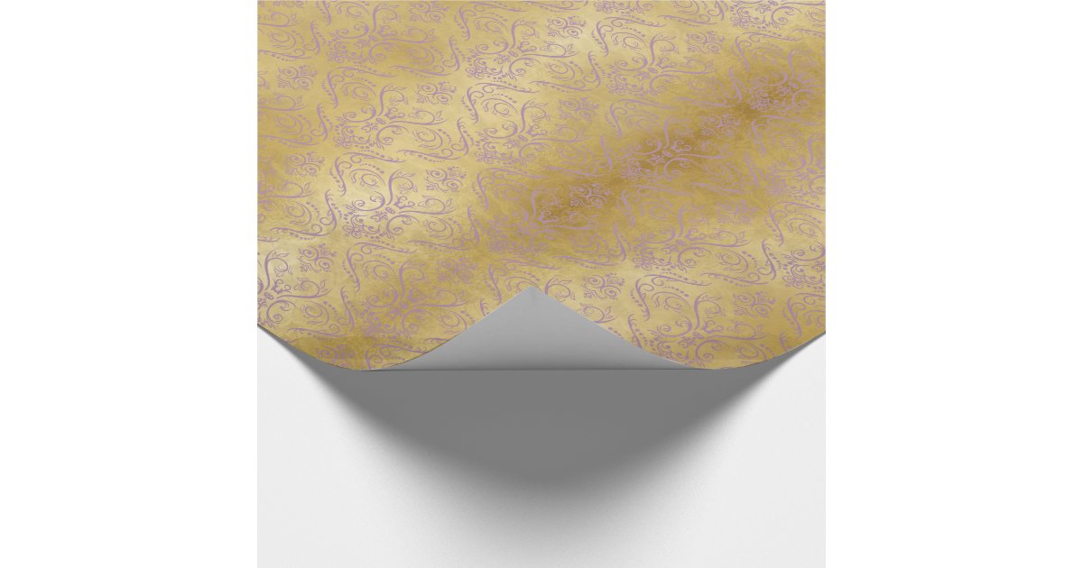 Purple Filigree Damask on Gold - Wrapping Paper | Zazzle