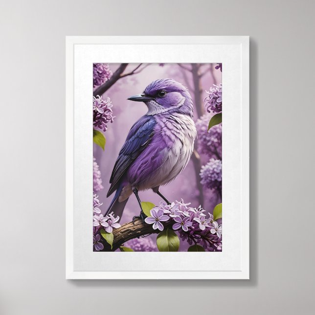 “Purple Finch Bird ”13x19” White Framed & Matted  Framed Art (Framed Front)