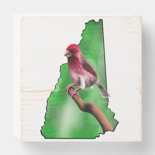 Purple Finch New Hampshire State Bird Wooden Box Sign (Front Horizontal)