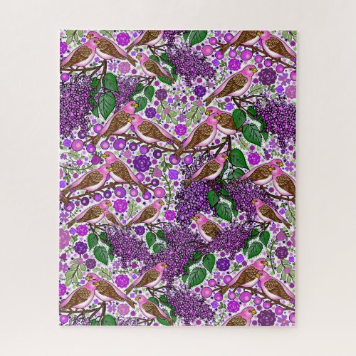 Purple Finches Lilacs _ NH State Bird and Flower Jigsaw Puzzle