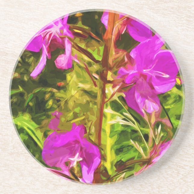 Purple Fireweed Alaska Wildflower Abstract Coaster (Front)