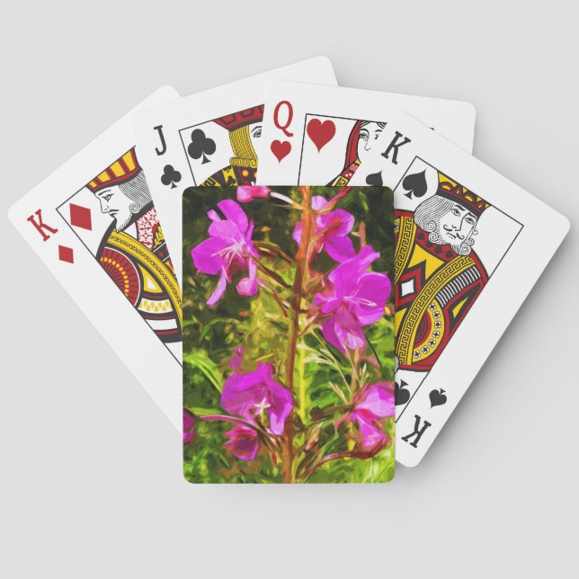 Purple Fireweed Alaska Wildflower Abstract Poker Cards (Back)