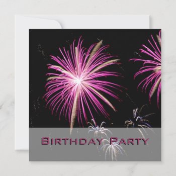 Purple Fireworks Birthday Party Invitation by RossiCards at Zazzle