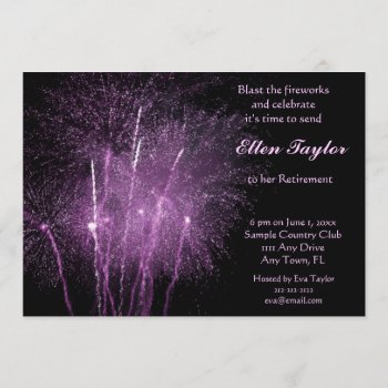 Purple Fireworks Retirement Party Invitation by Lilleaf at Zazzle