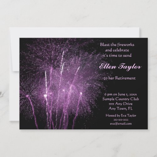 Purple Fireworks Retirement Party Invitation