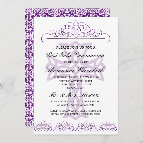 Purple First Holy Communion Cross Invitations