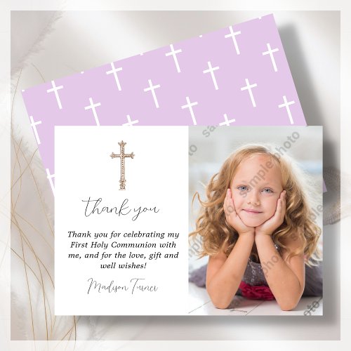 Purple First Holy Communion Thank You Card