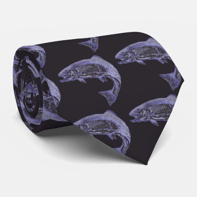 Purple Fish Fishermen Art Neck Tie (Rolled)