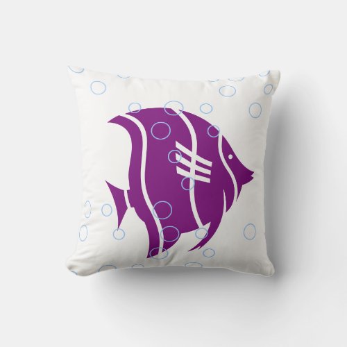 Purple fish  on  white  PILLOW