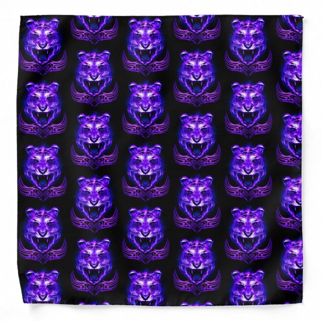 Purple Flaming Fire Tiger Bandana (Front)