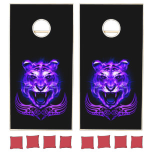 Purple Flaming Fire Tiger Cornhole Set