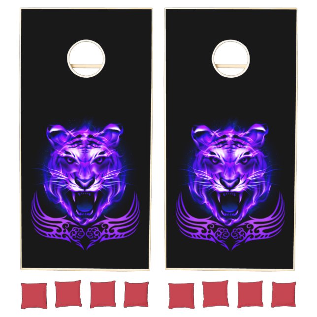 Purple Flaming Fire Tiger Cornhole Set (Set)