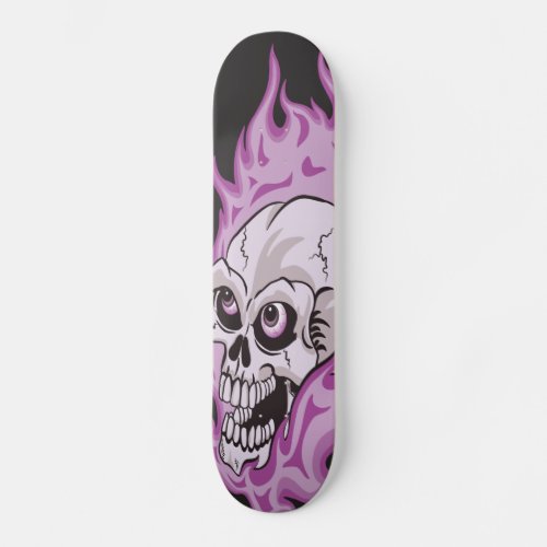 Purple Flaming Skull Skateboard Deck