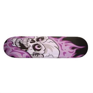 Purple Flaming Skull Skateboard Deck