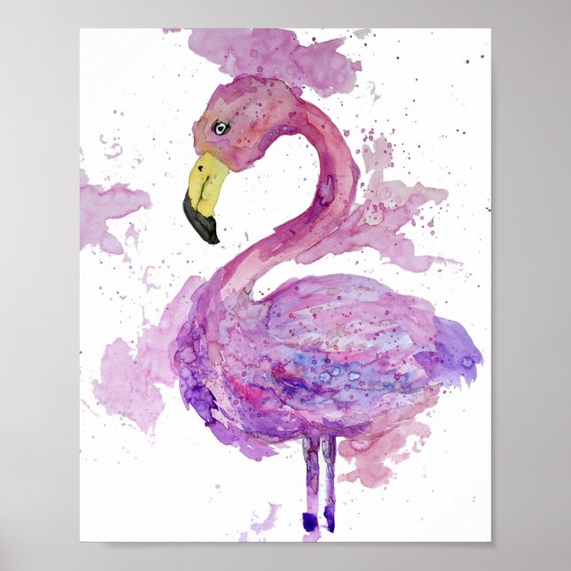 Purple Flamingo Watercolor Poster (Front)
