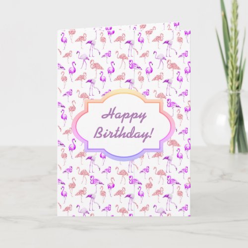 Purple Flamingos card Card