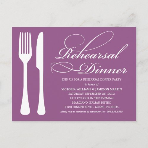 PURPLE FLATWARE  REHEARSAL DINNER INVITE