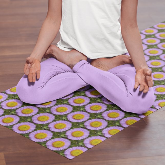 Purple Fleabane Daisy Floral Pattern Yoga Mat (In Situ (Person on Mat))
