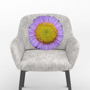 Purple Fleabane Daisy Floral Round Pillow