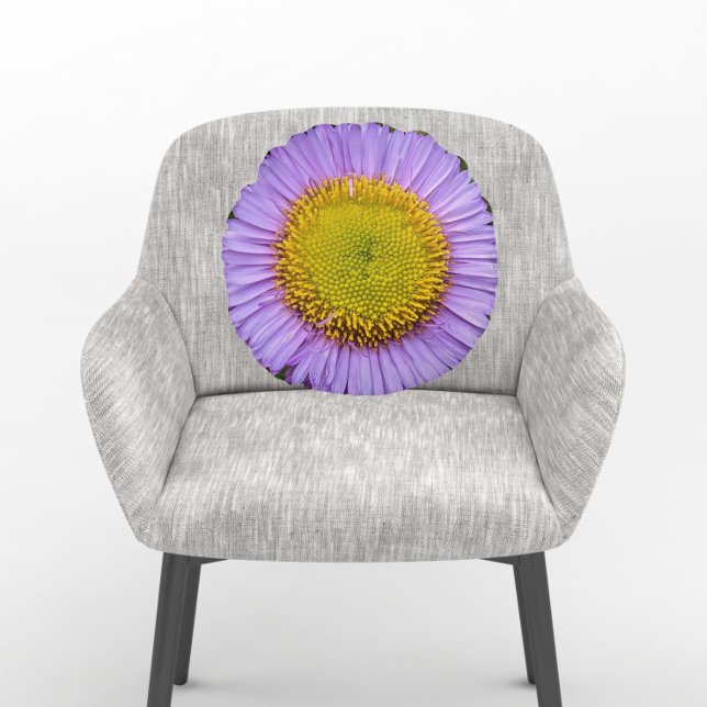 Purple Fleabane Daisy Floral Round Pillow (In Situ Chair)