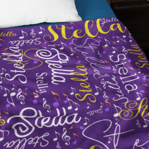 Purple Fleece Blanket with Color Musical Notes