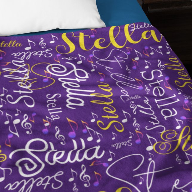 Purple Fleece Blanket with Color Musical Notes (Creator Uploaded)