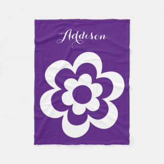 Purple Fleece Blankets With White Flower Design