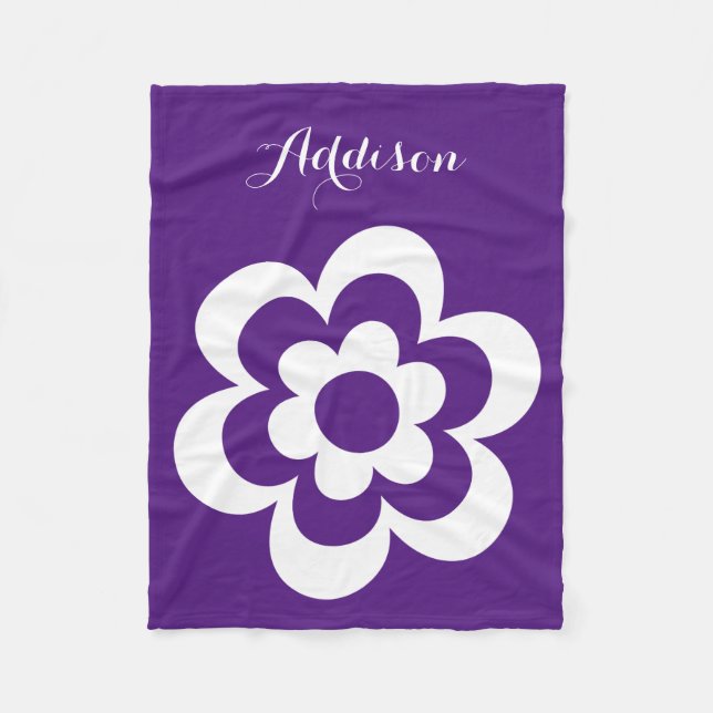 Purple Fleece Blankets With White Flower Design (Front)