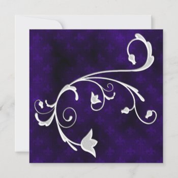 Purple Fleur De Lei And Silver Floral Goth Invitation by gothicbusiness at Zazzle
