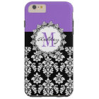 Purple Fleur de Lis Black Damask Monogrammed