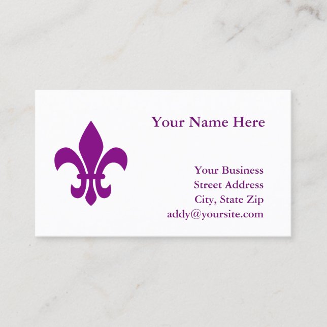 Purple Fleur de Lis Business Card (Front)