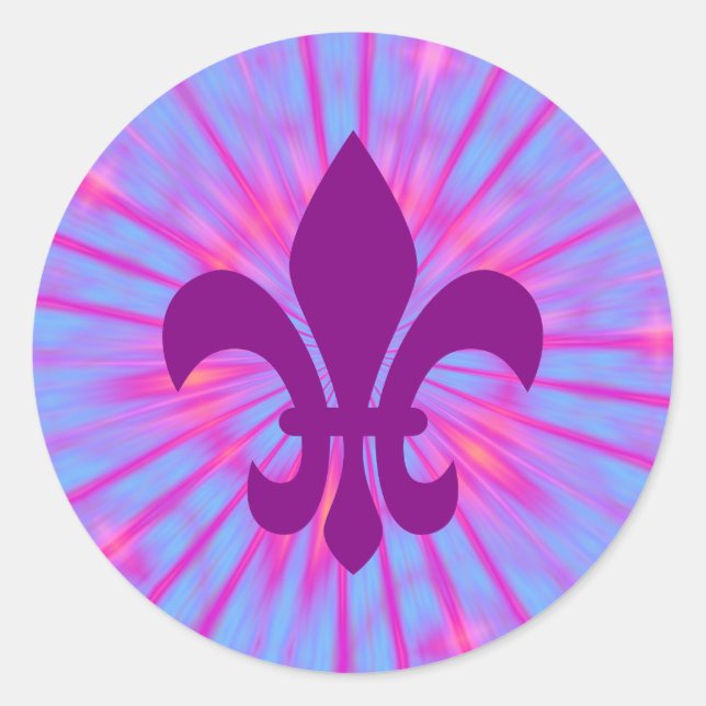 Purple Fleur de Lis Classic Round Sticker (Front)
