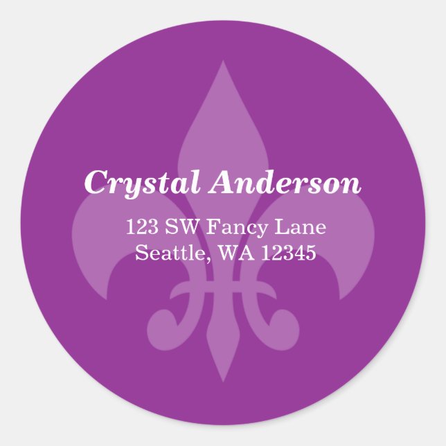 Purple Fleur-De-Lis Custom Address Label (Front)