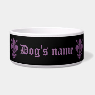 Purple fleur de lis on black bowl