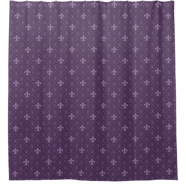 Purple Fleur de Lis Pattern Bathroom Decor Shower Curtain (Front)