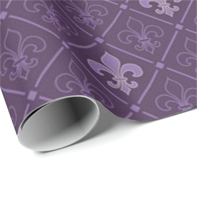 Purple Fleur de Lis Pattern Wrapping Paper (Roll Corner)