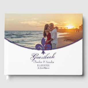 Purple Fleur de Lis Photo Wedding Day Guestbook