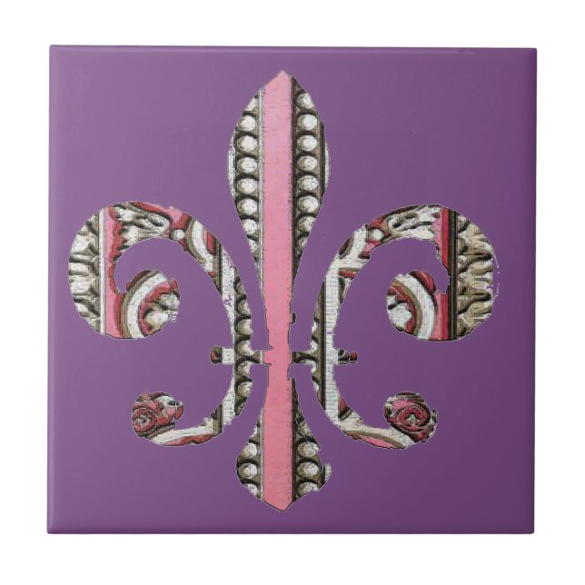 Purple  Fleur De Lis Tile (Front)
