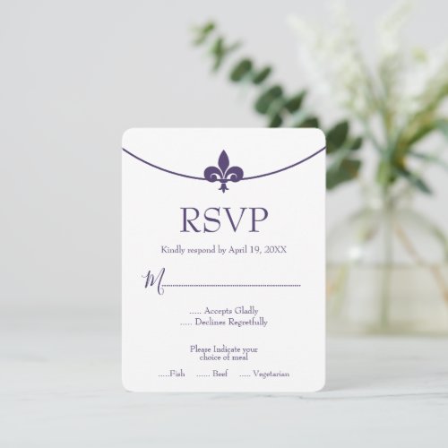 Purple Fleur de Lis Wedding RSVP Card