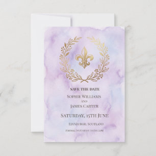 Purple Fleur de Lis Wedding Save The Date