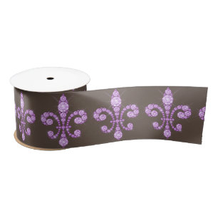 Purple Fleur de Lys Satin Ribbon